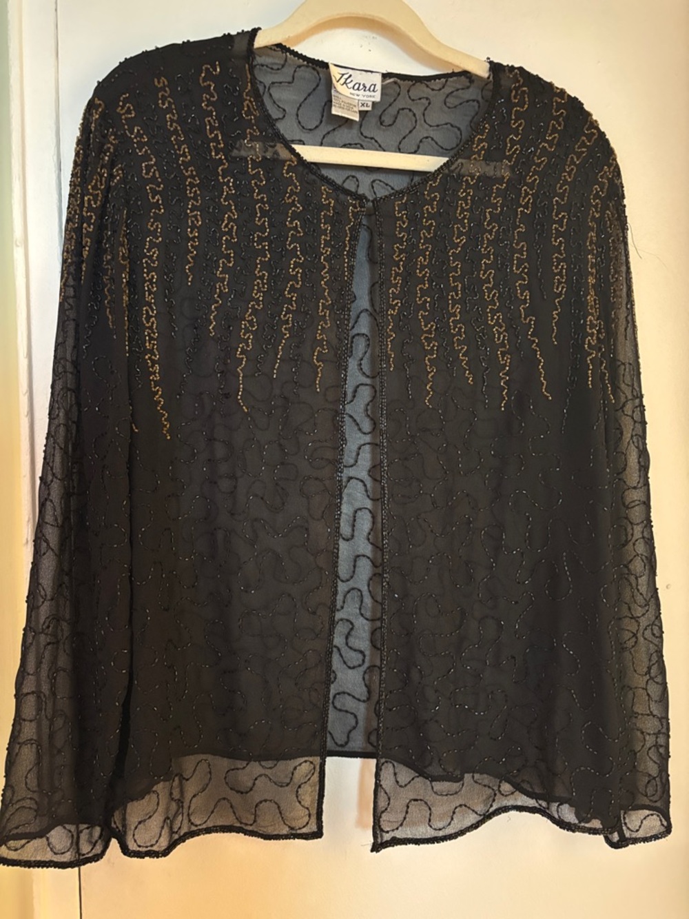 J Kara Black w/Gold Sheer Beaded Open-Front Jacket